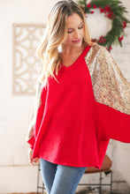Load image into Gallery viewer, Christmas Red & Gold Crinkle Foil Hacci Dolman Top
