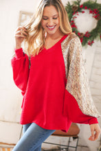 Load image into Gallery viewer, Christmas Red & Gold Crinkle Foil Hacci Dolman Top
