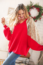 Load image into Gallery viewer, Christmas Red & Gold Crinkle Foil Hacci Dolman Top