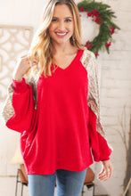 Load image into Gallery viewer, Christmas Red & Gold Crinkle Foil Hacci Dolman Top