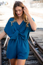 Load image into Gallery viewer, Sapphire Crepe Knot Elastic Waist Dolman Romper