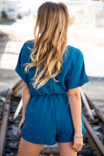 Load image into Gallery viewer, Sapphire Crepe Knot Elastic Waist Dolman Romper