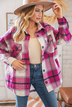 Load image into Gallery viewer, Magenta Plaid Flannel Button Down Oversized Jacket