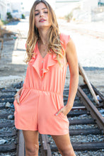 Load image into Gallery viewer, Peach Chiffon Back Tie V Neck Pocketed Romper