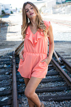 Load image into Gallery viewer, Peach Chiffon Back Tie V Neck Pocketed Romper