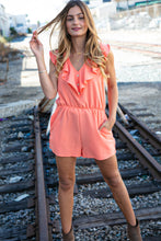 Load image into Gallery viewer, Peach Chiffon Back Tie V Neck Pocketed Romper