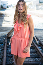 Load image into Gallery viewer, Peach Chiffon Back Tie V Neck Pocketed Romper