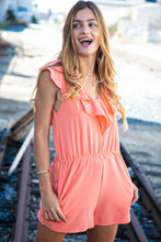 Load image into Gallery viewer, Peach Chiffon Back Tie V Neck Pocketed Romper