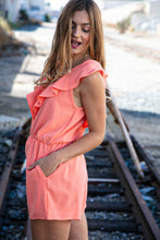Load image into Gallery viewer, Peach Chiffon Back Tie V Neck Pocketed Romper