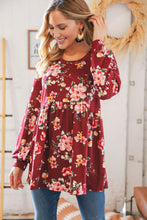 Load image into Gallery viewer, Red Wine Floral Print Baby Doll Knit Top