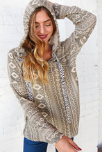 Load image into Gallery viewer, Aztec and Leopard Print Drawstring Rib Hoodie