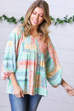 Load image into Gallery viewer, Aqua Boho Patchwork V Neck Woven Top