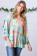 Load image into Gallery viewer, Aqua Boho Patchwork V Neck Woven Top