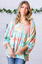 Load image into Gallery viewer, Aqua Boho Patchwork V Neck Woven Top