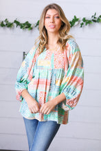 Load image into Gallery viewer, Aqua Boho Patchwork V Neck Woven Top