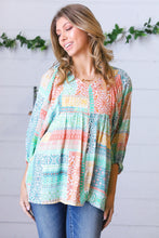 Load image into Gallery viewer, Aqua Boho Patchwork V Neck Woven Top