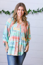 Load image into Gallery viewer, Aqua Boho Patchwork V Neck Woven Top