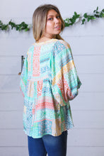 Load image into Gallery viewer, Aqua Boho Patchwork V Neck Woven Top