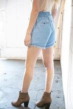 Load image into Gallery viewer, Light Denim-Colored Chambray Frayed Hem Shorts