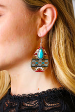 Load image into Gallery viewer, Western Brn/Burgundy Boho Stone & Wood Pendant Earrings