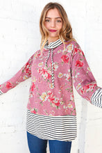 Load image into Gallery viewer, Mauve Floral Stripe Color Block Turtleneck