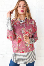 Load image into Gallery viewer, Mauve Floral Stripe Color Block Turtleneck