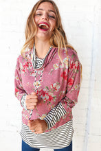 Load image into Gallery viewer, Mauve Floral Stripe Color Block Turtleneck
