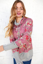 Load image into Gallery viewer, Mauve Floral Stripe Color Block Turtleneck