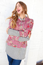 Load image into Gallery viewer, Mauve Floral Stripe Color Block Turtleneck