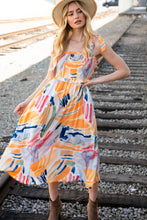 Load image into Gallery viewer, Multicolor Shoulder Tie Smocked Ruffle Lined Maxi Dress