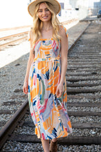 Load image into Gallery viewer, Multicolor Shoulder Tie Smocked Ruffle Lined Maxi Dress