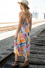 Load image into Gallery viewer, Multicolor Shoulder Tie Smocked Ruffle Lined Maxi Dress