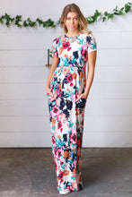 Load image into Gallery viewer, Cream & Navy Floral Pocketed Maxi Dress