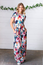 Load image into Gallery viewer, Cream & Navy Floral Pocketed Maxi Dress