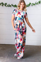 Load image into Gallery viewer, Cream & Navy Floral Pocketed Maxi Dress