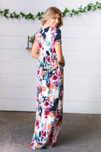 Load image into Gallery viewer, Cream & Navy Floral Pocketed Maxi Dress