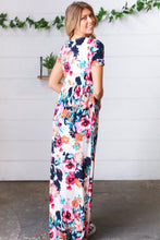 Load image into Gallery viewer, Cream & Navy Floral Pocketed Maxi Dress