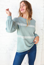 Load image into Gallery viewer, Sage Waffle Knit Crochet Lace Detail Top