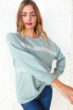 Load image into Gallery viewer, Sage Waffle Knit Crochet Lace Detail Top