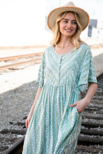 Load image into Gallery viewer, Sage Floral Stripe Yoke Woven Dress with Pockets