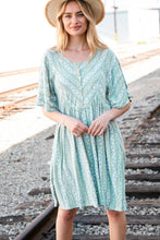 Load image into Gallery viewer, Sage Floral Stripe Yoke Woven Dress with Pockets