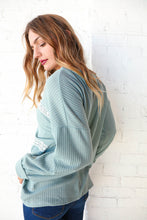 Load image into Gallery viewer, Sage Waffle Knit Crochet Lace Detail Top