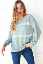 Load image into Gallery viewer, Sage Waffle Knit Crochet Lace Detail Top