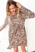 Load image into Gallery viewer, Olive Floral Patchwork Print Babydoll Swing Dress