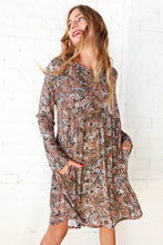 Load image into Gallery viewer, Olive Floral Patchwork Print Babydoll Swing Dress