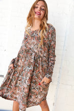 Load image into Gallery viewer, Olive Floral Patchwork Print Babydoll Swing Dress