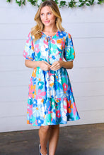 Load image into Gallery viewer, Baby Blue Flat Floral Fit & Flare V Neck Dress