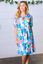 Load image into Gallery viewer, Baby Blue Flat Floral Fit & Flare V Neck Dress