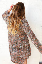 Load image into Gallery viewer, Olive Floral Patchwork Print Babydoll Swing Dress