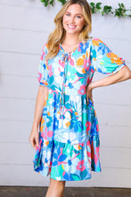 Load image into Gallery viewer, Baby Blue Flat Floral Fit & Flare V Neck Dress